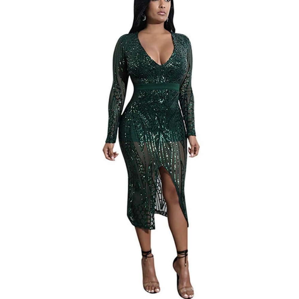 Green sequined party dress size L